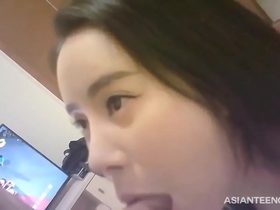 Small-titted Chinese GF in sexy outfit gets fucked