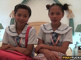 Two Asian Amateur Cuties Sharing A White Dick